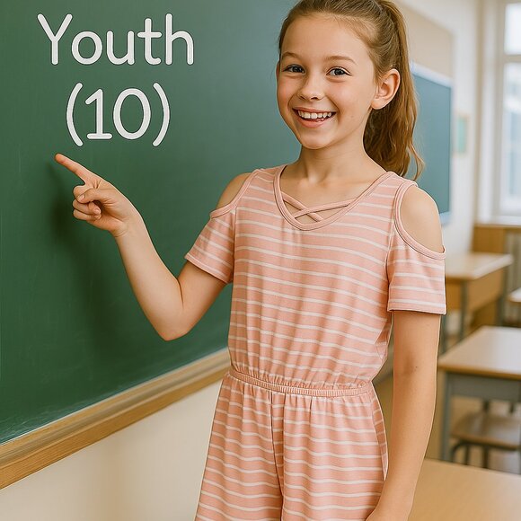 btween Striped Cold Shoulder Romper Short Sleeves Pink White Size 10 - Picture 1 of 15